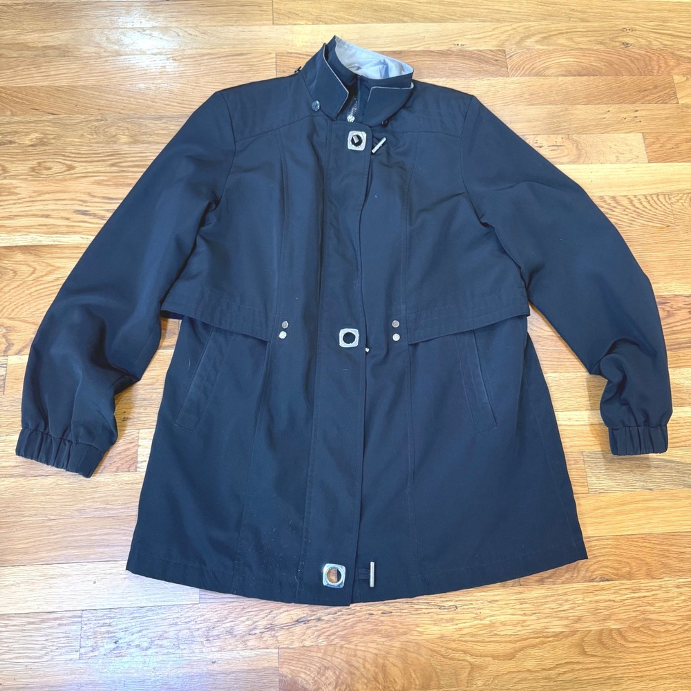 Fleet Street Ltd Womens Black Utility Jacket Funnel Neck Grommet Detail Size M